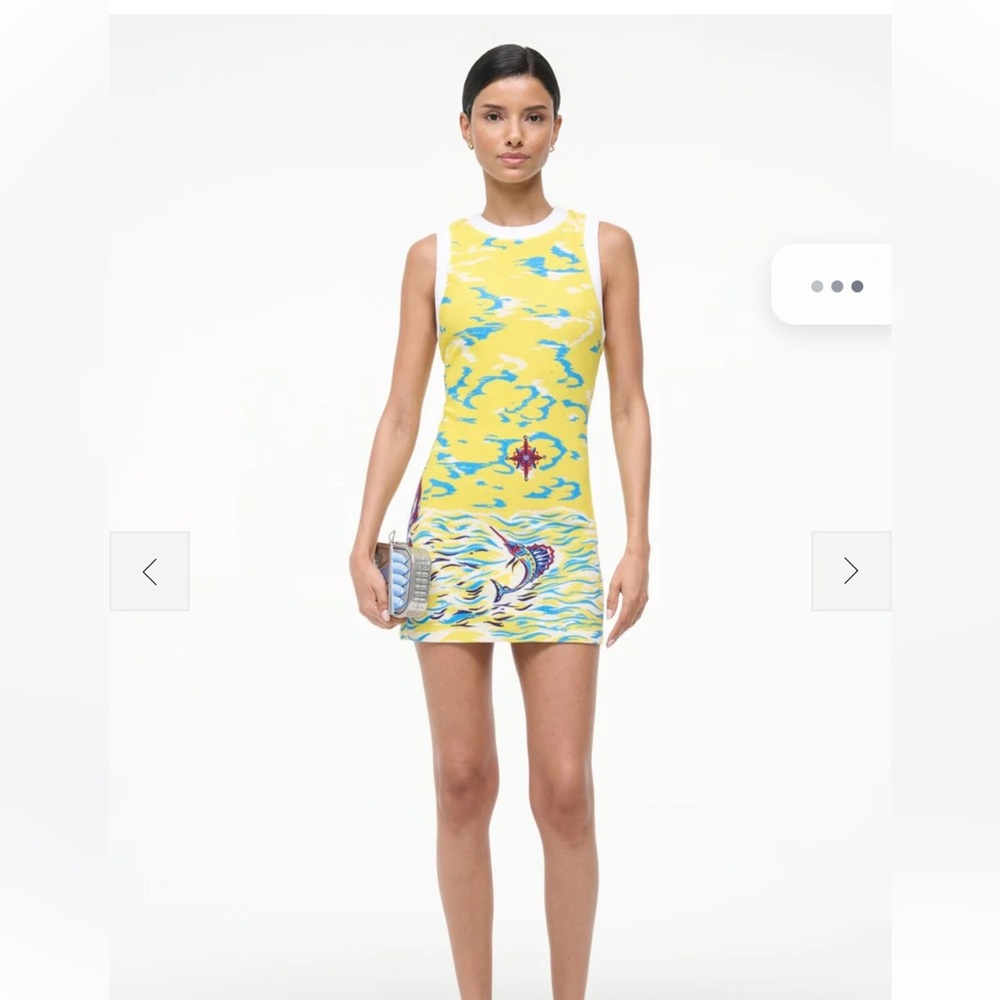 STAUD Yellow Sleeveless Printed Mini Dress